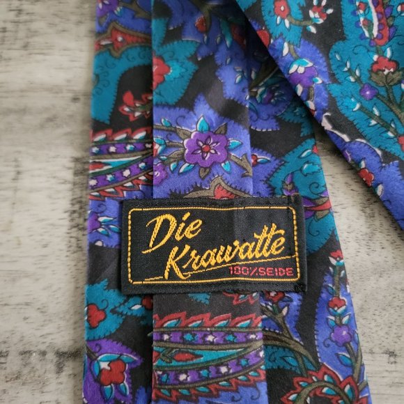 Die Krawatte Black and Teal Paisley Print Silk Tie 56.5 x 3.5 - Picture 5 of 9